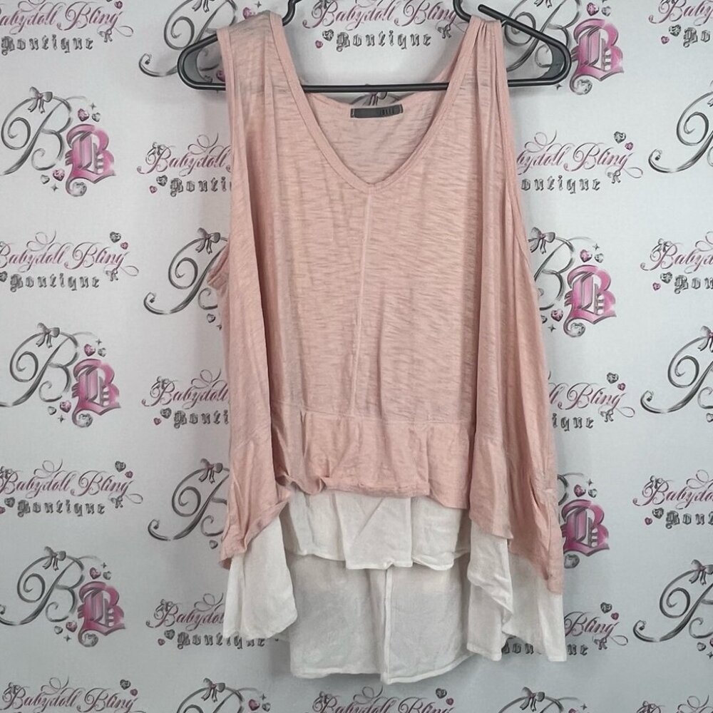 Jolie tank top asymmetrical hem dual white Blush and Ivory Layered Tank Top